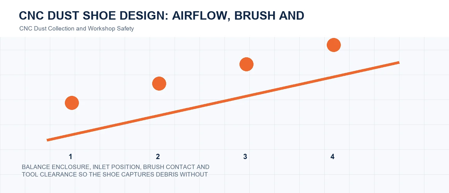 CNC Dust Shoe Design: Airflow, Brush and Clearance technical decision diagram