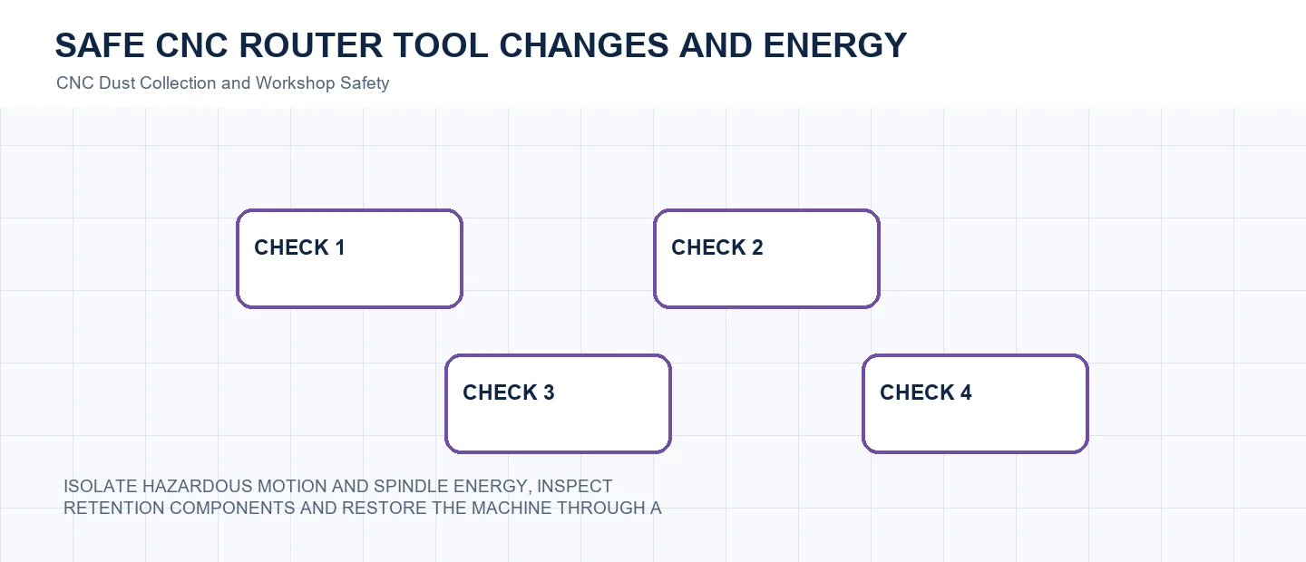 Safe CNC Router Tool Changes and Energy Isolation technical decision diagram