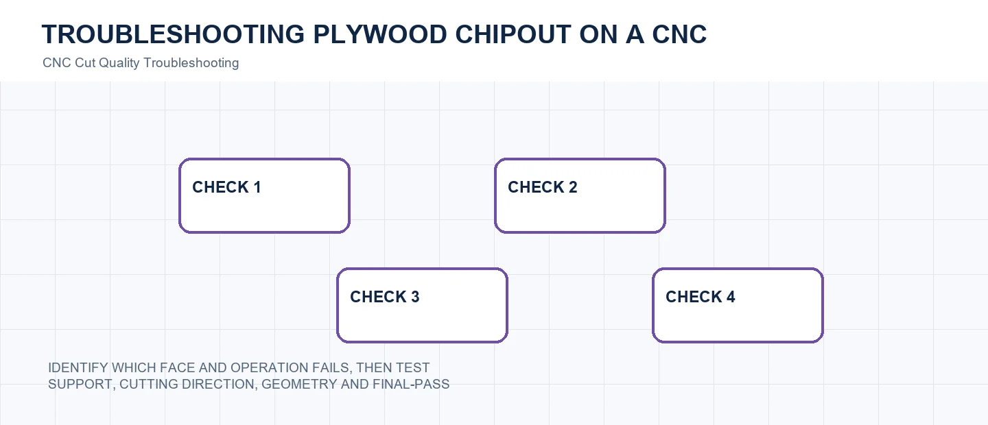 Troubleshooting Plywood Chipout on a CNC technical decision diagram
